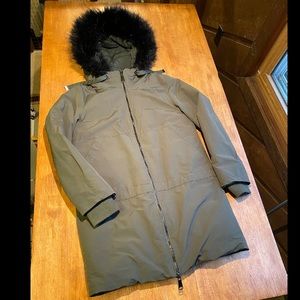 Zara Olive Green Puffer Coat with Black Fur Hood